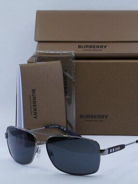 Burberry BE3074 100387 Rectangle Sunglasses - Gunmetal/Grey